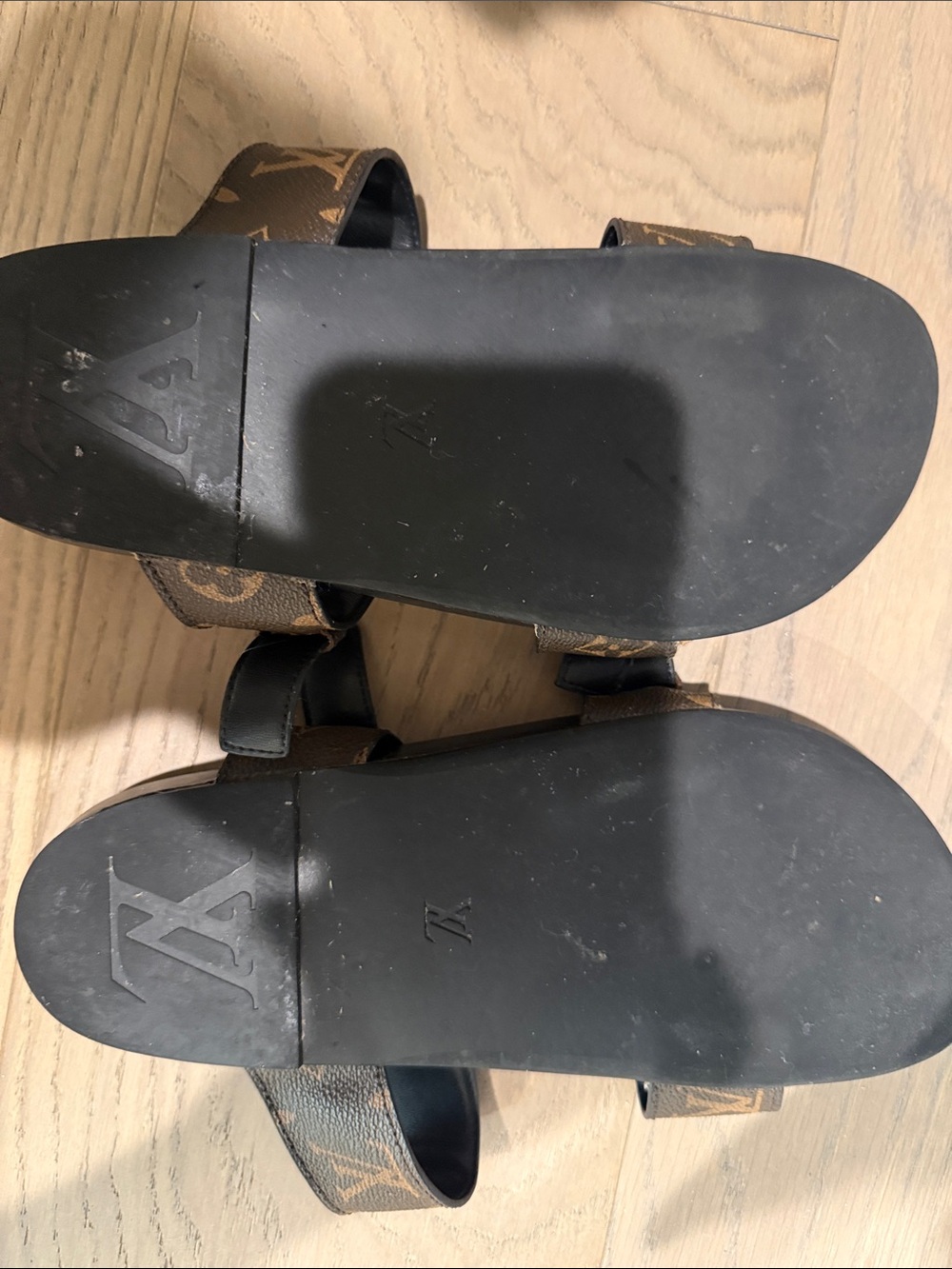 Women's Brown Monogram Leather Slide Sandals - Picture 2 of 2